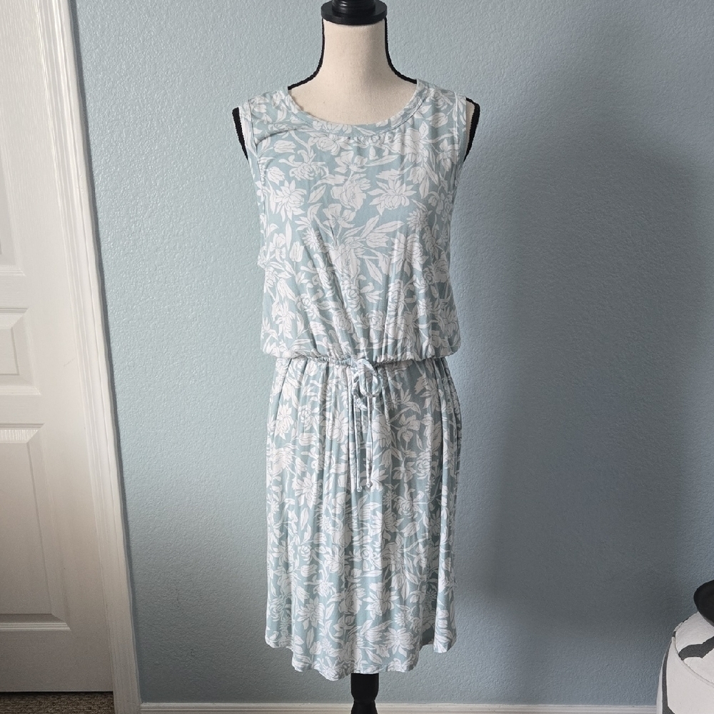 DIP Mint Floral Print Dress Sleeveless Drawstring Waist Above Knee Length Sz XL